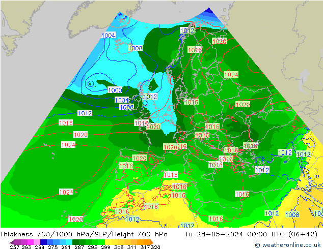 Thck 700-1000 hPa Arpege-eu Ter 28.05.2024 00 UTC