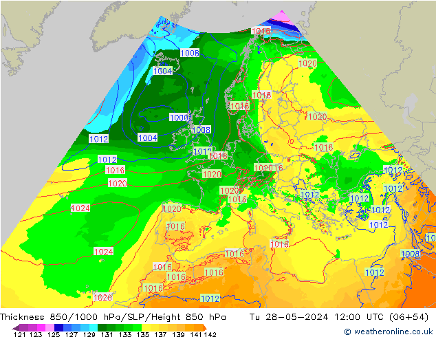 Thck 850-1000 hPa Arpege-eu  28.05.2024 12 UTC