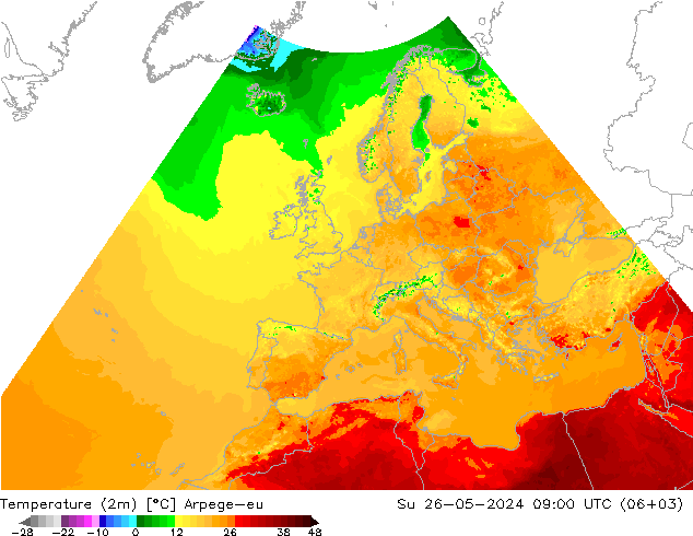 Temperature (2m) Arpege-eu Su 26.05.2024 09 UTC