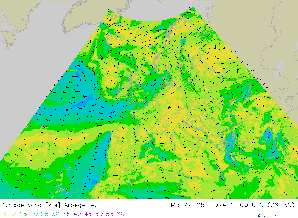 Viento 10 m Arpege-eu lun 27.05.2024 12 UTC