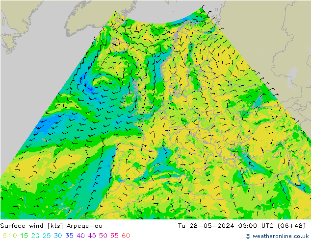 Wind 10 m Arpege-eu di 28.05.2024 06 UTC