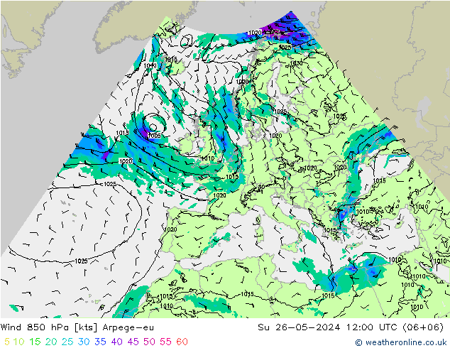 Wind 850 hPa Arpege-eu Ne 26.05.2024 12 UTC
