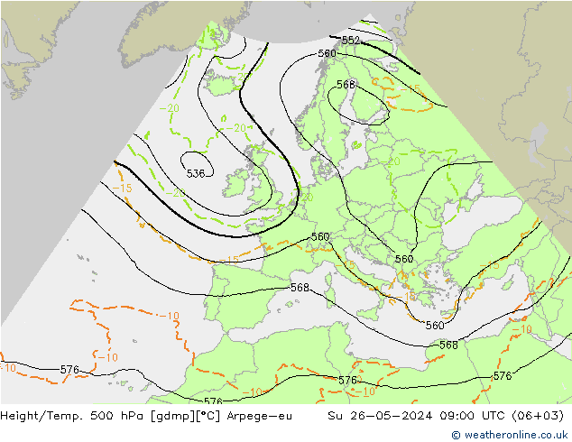 Height/Temp. 500 hPa Arpege-eu 星期日 26.05.2024 09 UTC