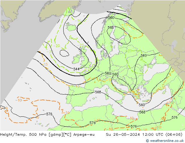 Geop./Temp. 500 hPa Arpege-eu dom 26.05.2024 12 UTC