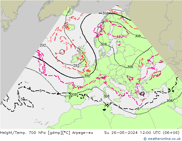 Height/Temp. 700 hPa Arpege-eu nie. 26.05.2024 12 UTC