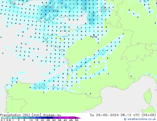 Precipitation (6h) Arpege-eu Ne 26.05.2024 12 UTC