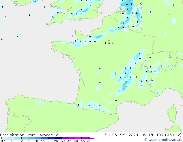 Niederschlag Arpege-eu So 26.05.2024 18 UTC