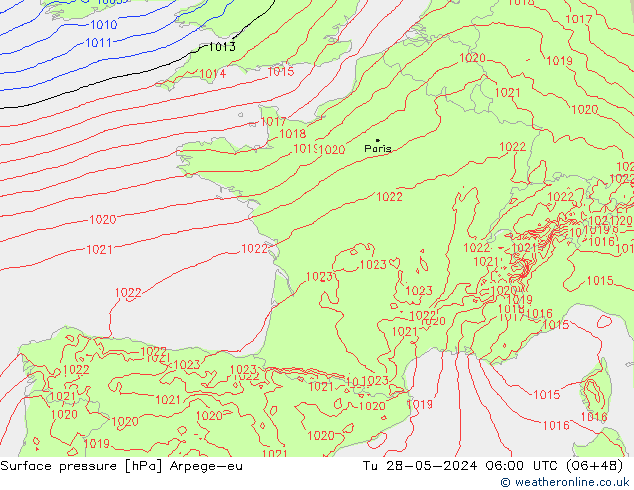 Surface pressure Arpege-eu Tu 28.05.2024 06 UTC