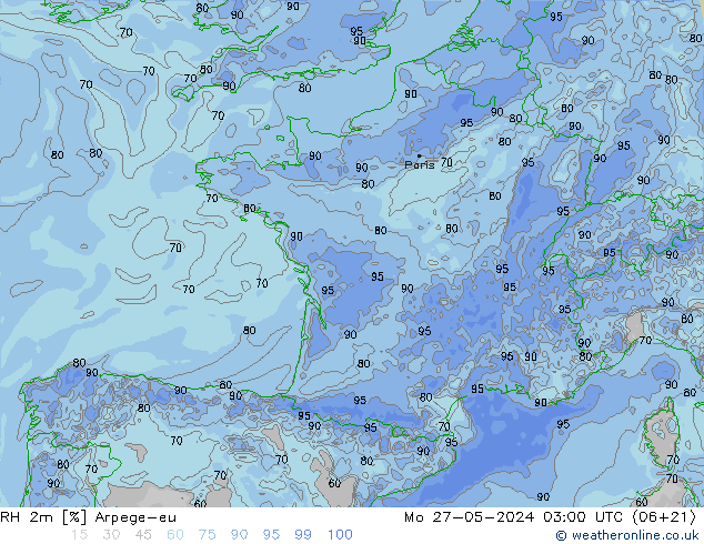 RH 2m Arpege-eu Mo 27.05.2024 03 UTC