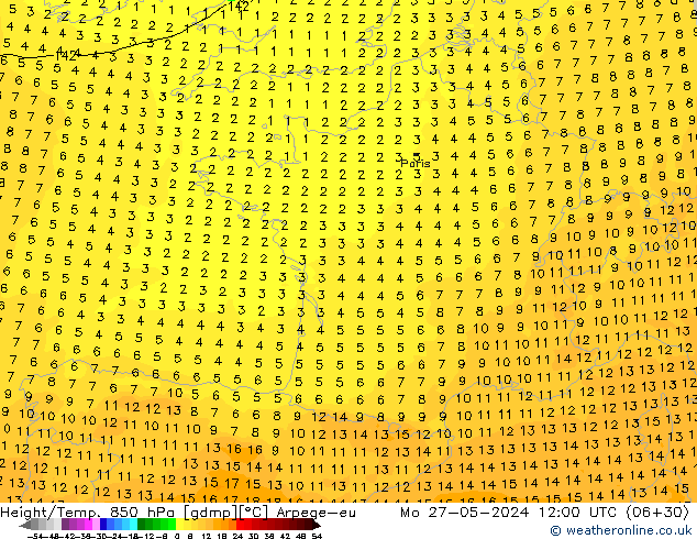 Height/Temp. 850 hPa Arpege-eu  27.05.2024 12 UTC