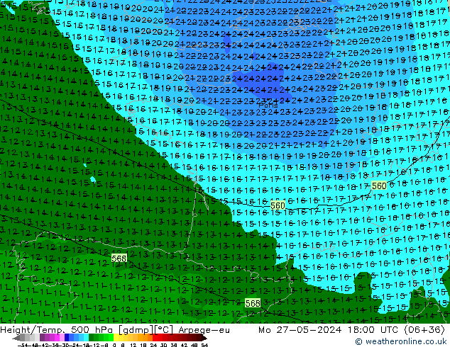 Height/Temp. 500 hPa Arpege-eu  27.05.2024 18 UTC