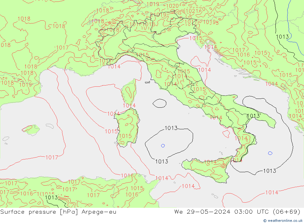 приземное давление Arpege-eu ср 29.05.2024 03 UTC