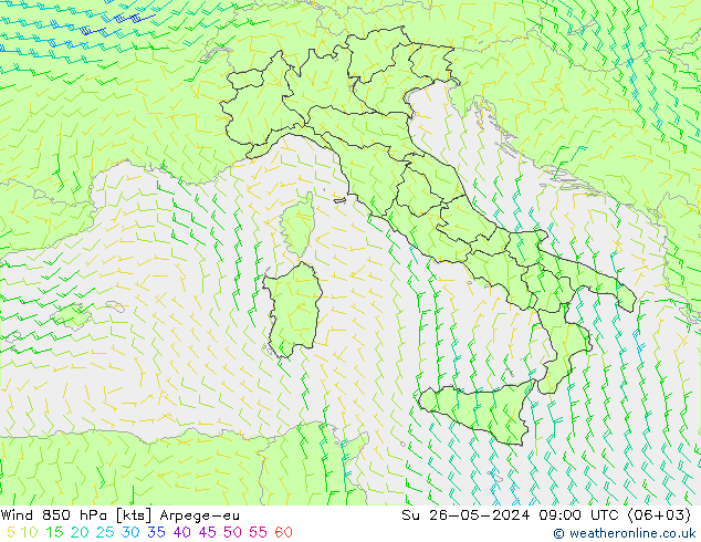 Wind 850 hPa Arpege-eu Ne 26.05.2024 09 UTC