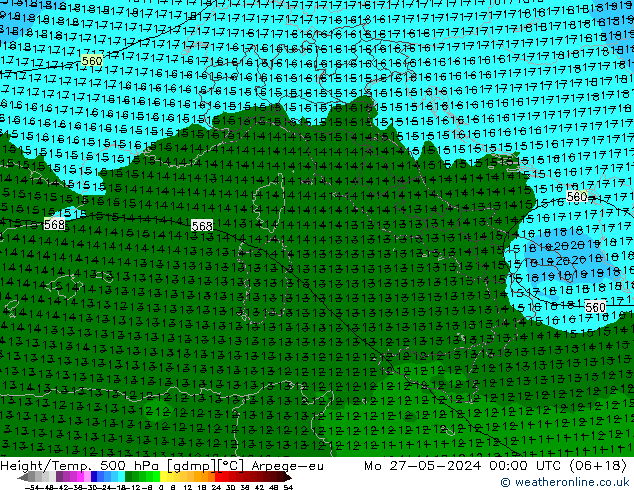 Height/Temp. 500 hPa Arpege-eu Mo 27.05.2024 00 UTC