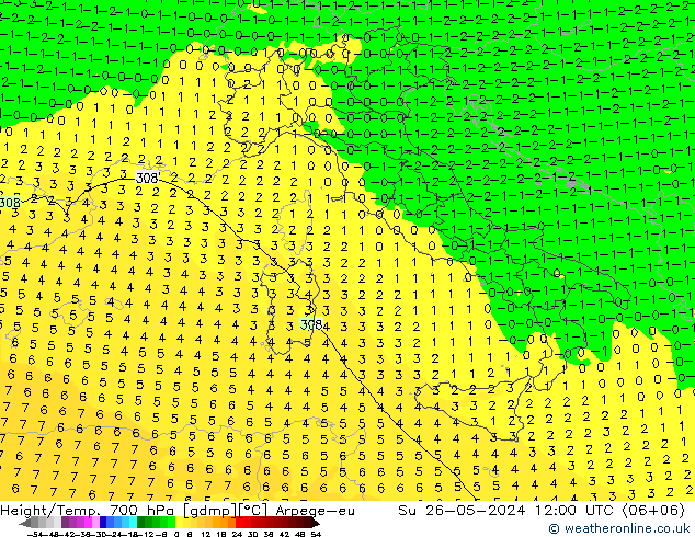 Height/Temp. 700 hPa Arpege-eu Su 26.05.2024 12 UTC