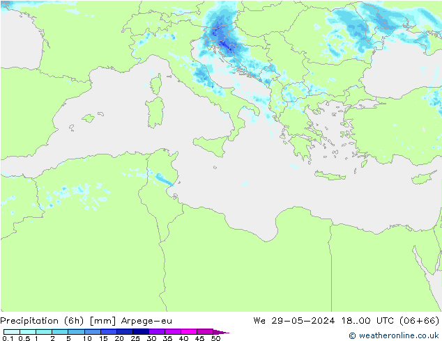 Precipitation (6h) Arpege-eu We 29.05.2024 00 UTC