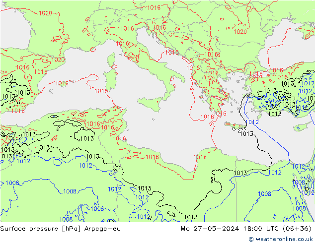 Surface pressure Arpege-eu Mo 27.05.2024 18 UTC