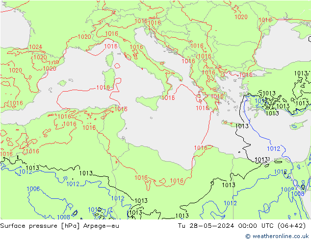 Surface pressure Arpege-eu Tu 28.05.2024 00 UTC