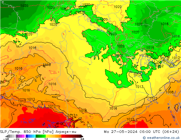 SLP/Temp. 850 hPa Arpege-eu lun 27.05.2024 06 UTC