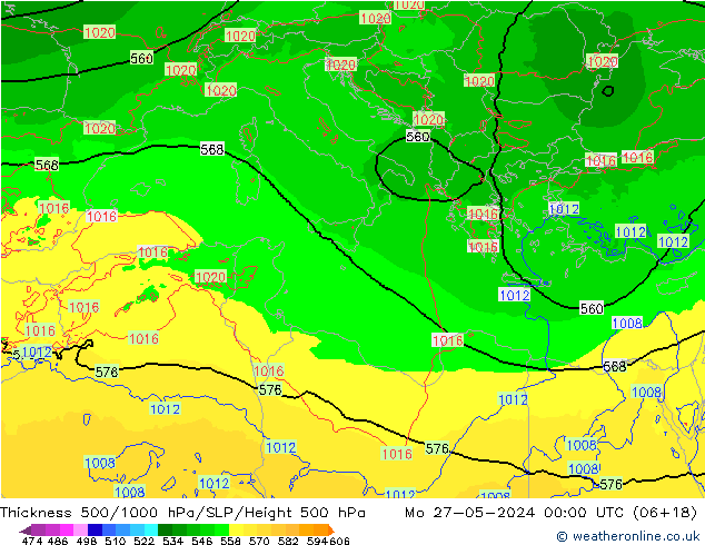 Thck 500-1000гПа Arpege-eu пн 27.05.2024 00 UTC