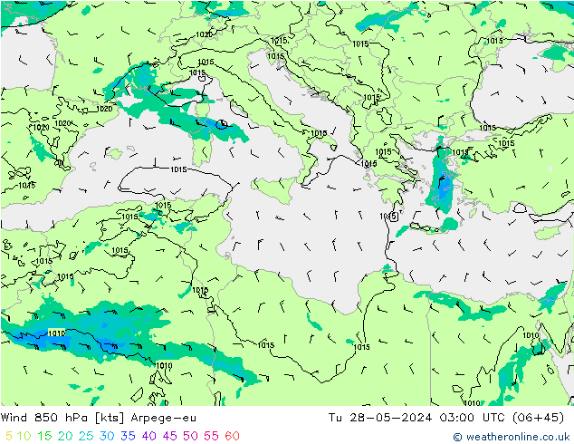 ветер 850 гПа Arpege-eu вт 28.05.2024 03 UTC