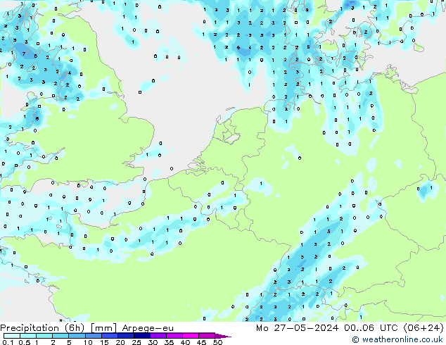 Precipitação (6h) Arpege-eu Seg 27.05.2024 06 UTC