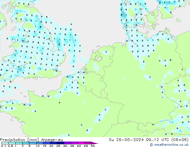 Niederschlag Arpege-eu So 26.05.2024 12 UTC