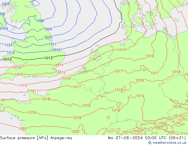 Surface pressure Arpege-eu Mo 27.05.2024 03 UTC