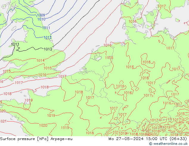 Surface pressure Arpege-eu Mo 27.05.2024 15 UTC