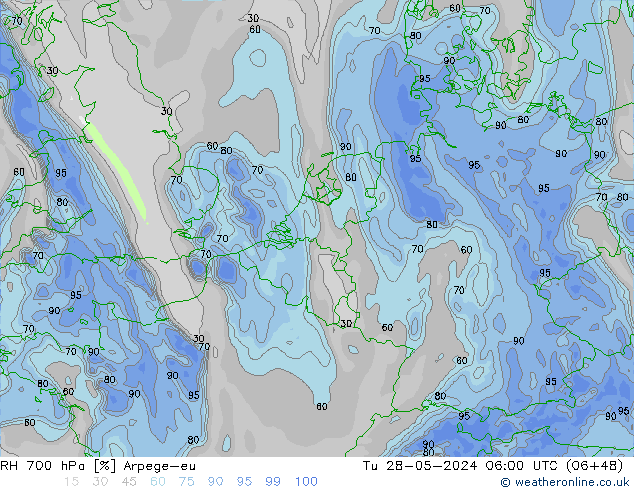 RH 700 hPa Arpege-eu  28.05.2024 06 UTC