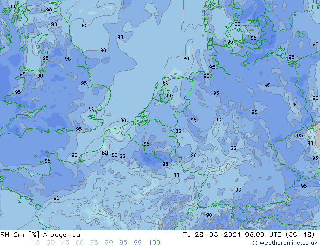 RH 2m Arpege-eu Tu 28.05.2024 06 UTC
