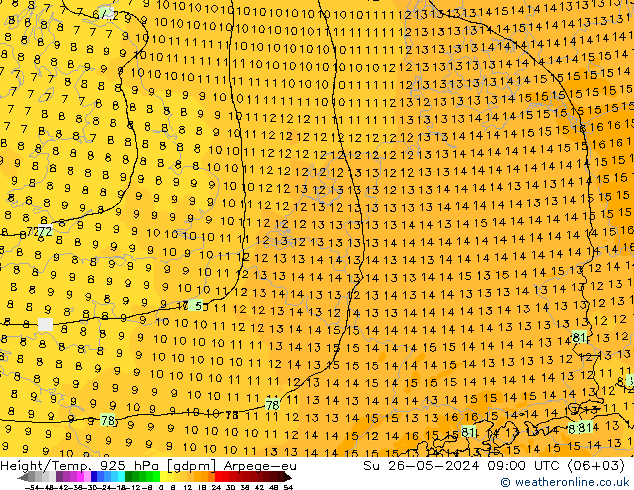 Height/Temp. 925 hPa Arpege-eu Dom 26.05.2024 09 UTC