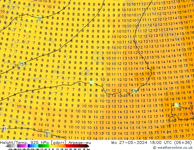 Geop./Temp. 925 hPa Arpege-eu lun 27.05.2024 18 UTC