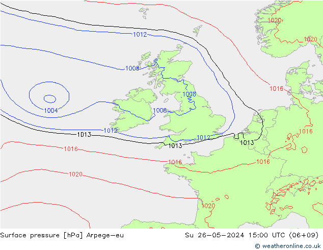 Pressione al suolo Arpege-eu dom 26.05.2024 15 UTC