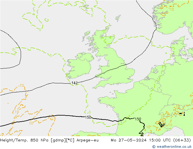 Height/Temp. 850 гПа Arpege-eu пн 27.05.2024 15 UTC