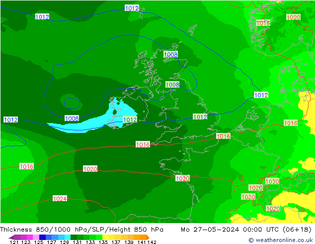 Schichtdicke 850-1000 hPa Arpege-eu Mo 27.05.2024 00 UTC