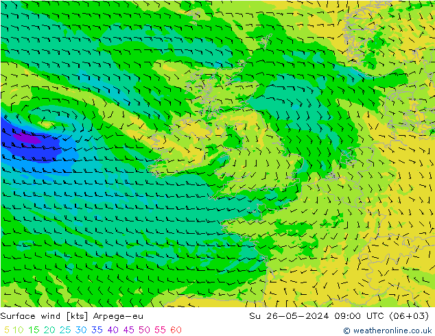 Vento 10 m Arpege-eu Dom 26.05.2024 09 UTC