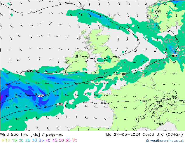 Vento 850 hPa Arpege-eu Seg 27.05.2024 06 UTC