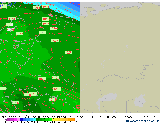 Dikte700-1000 hPa Arpege-eu di 28.05.2024 06 UTC