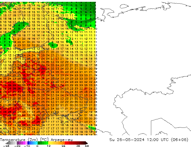 Temperature (2m) Arpege-eu Ne 26.05.2024 12 UTC