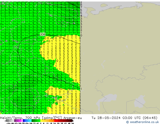 Height/Temp. 700 hPa Arpege-eu Út 28.05.2024 03 UTC