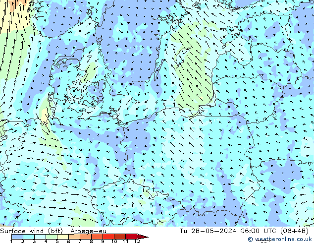 Surface wind (bft) Arpege-eu Út 28.05.2024 06 UTC