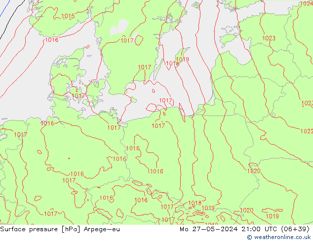 Surface pressure Arpege-eu Mo 27.05.2024 21 UTC