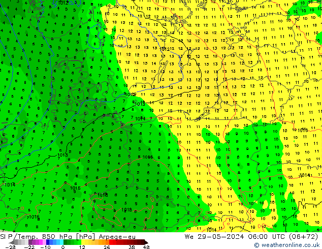 850 hPa Yer Bas./Sıc Arpege-eu Çar 29.05.2024 06 UTC