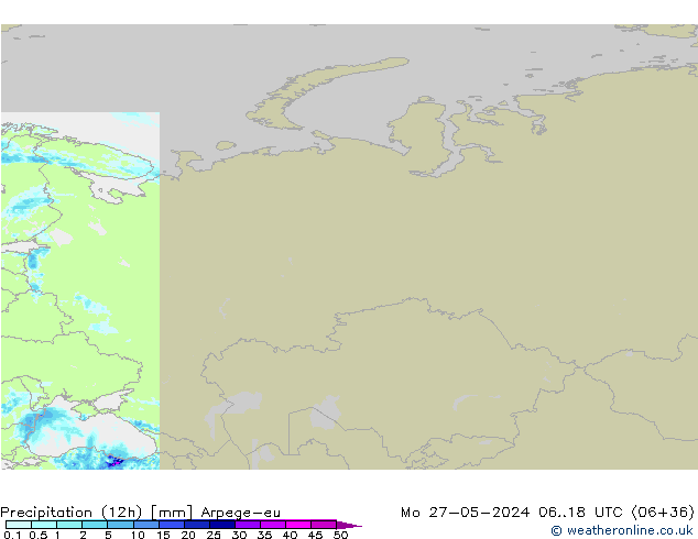 осадки (12h) Arpege-eu пн 27.05.2024 18 UTC