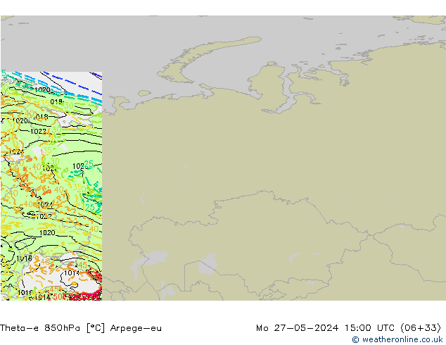 Theta-e 850гПа Arpege-eu пн 27.05.2024 15 UTC