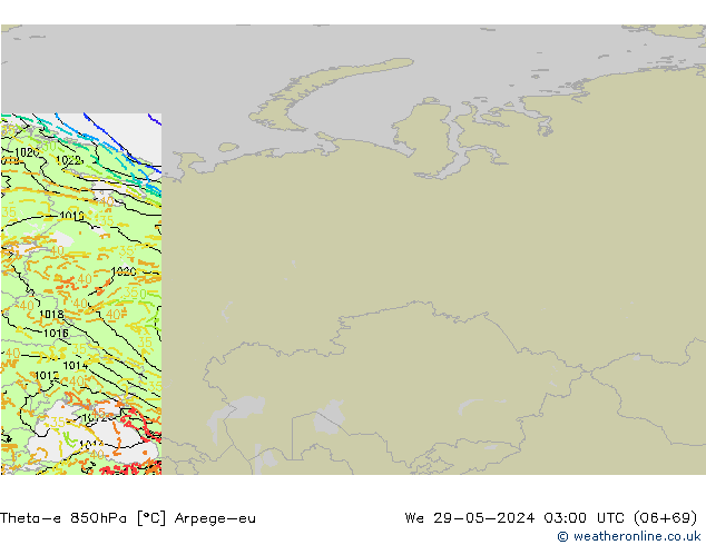 Theta-e 850hPa Arpege-eu We 29.05.2024 03 UTC