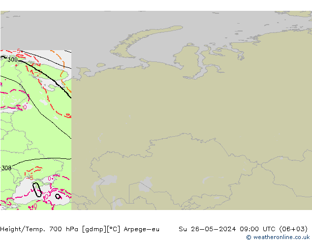 Height/Temp. 700 hPa Arpege-eu dom 26.05.2024 09 UTC