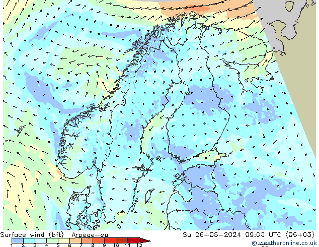 Bodenwind (bft) Arpege-eu So 26.05.2024 09 UTC