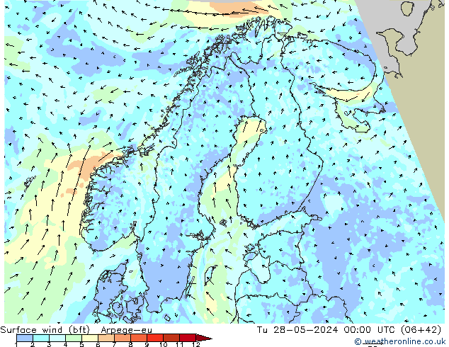 Rüzgar 10 m (bft) Arpege-eu Sa 28.05.2024 00 UTC